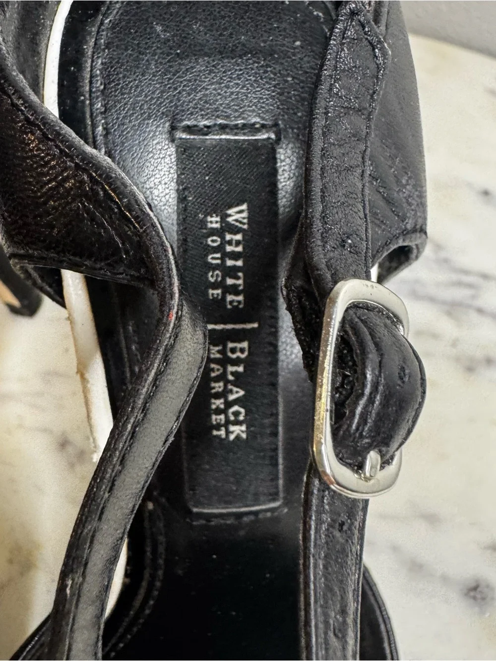 White House Black Market Catalia Heels Size 5 Leather Shoes Black white